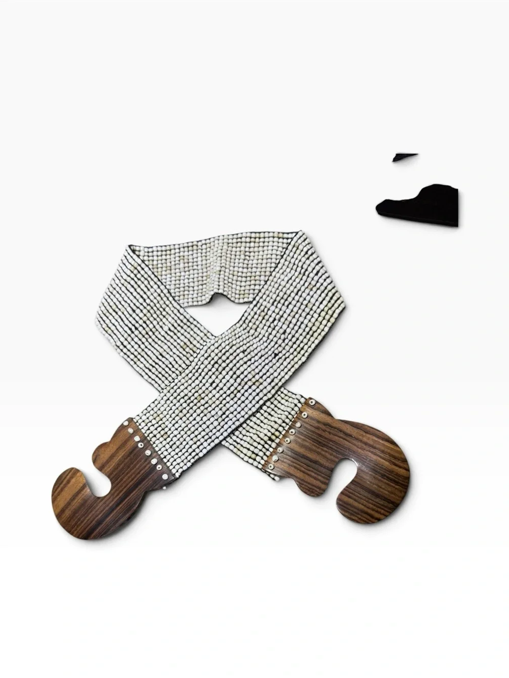 Anthropologie Wide Ivory Beaded Stretch Belt with Brown Wood Buckle
